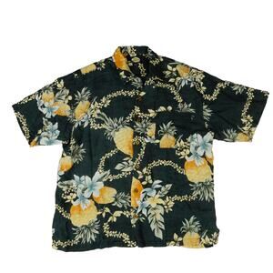 Tommy Bahama Vintage Linen Floral Hawaiian Button Up Pineapple Camp Shirt Large